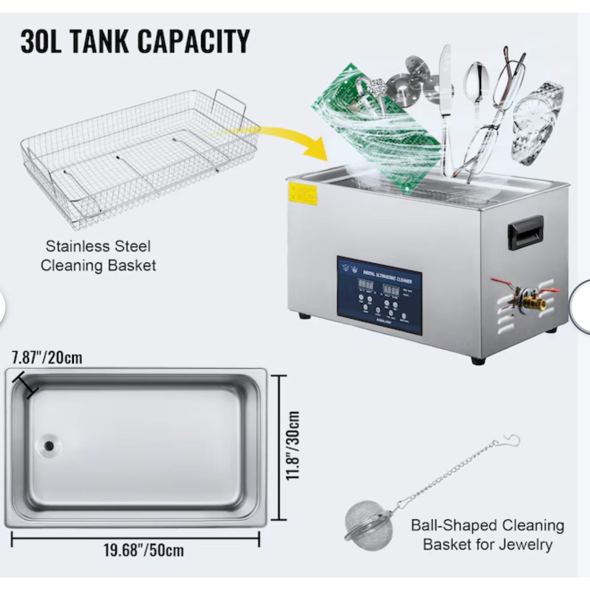VEVOR 30L Ultrasonic Cleaner – Dual Frequency with Heater & Timer