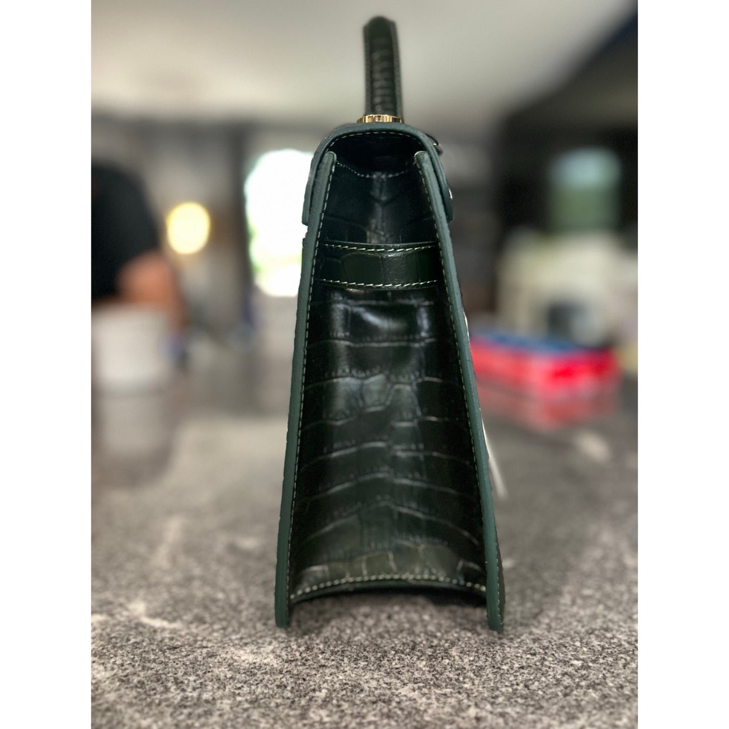 Teddy Blake Ella Croc Embossed Handbag – Verde Green with Gold Hardware, 14"-NWT