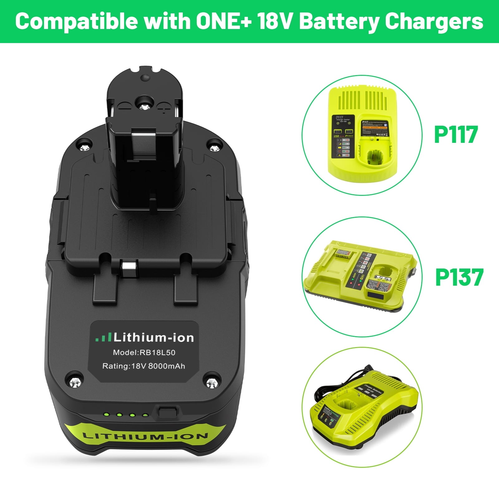 Powerful 18V 8000mAh Li-ion Battery for Ryobi ONE+ Cordless Power Tools