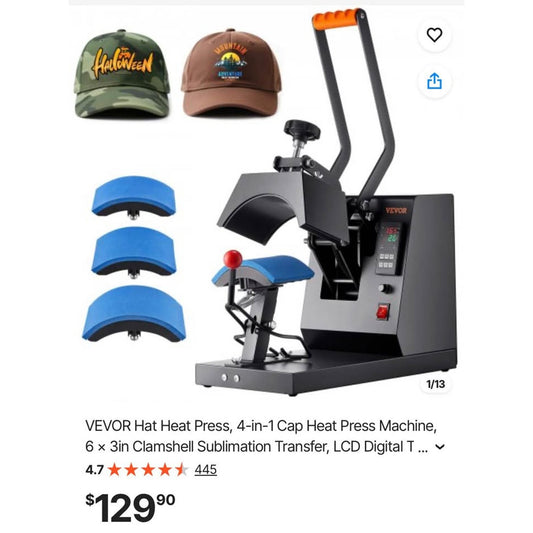 VEVOR Hat Heat Press, 4-in-1 Cap Heat Press Machine