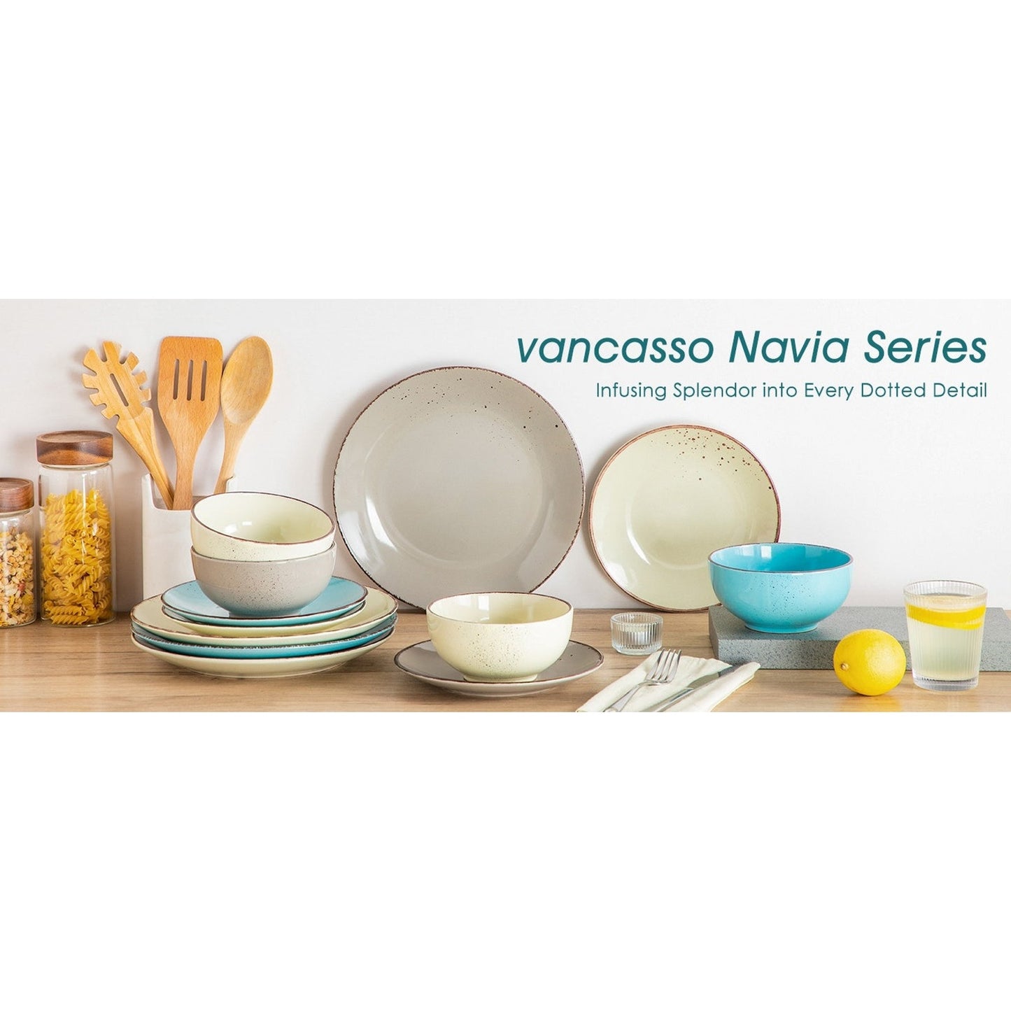 12-Piece Stoneware Dinnerware Set for 4, Glossy Multi-Color (Plates & Bowls)