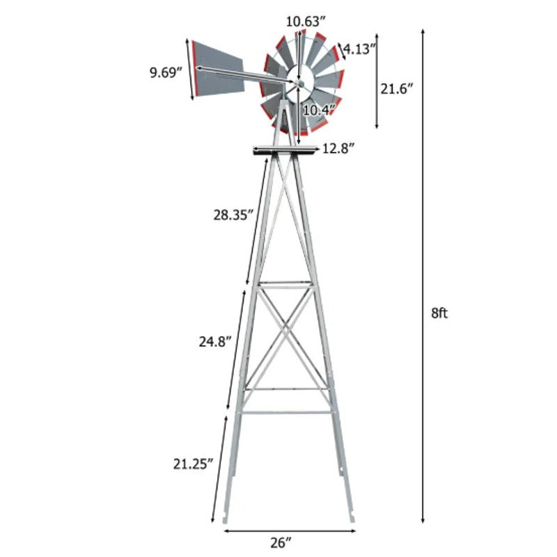 8FT Metal Windmill – Garden/Yard Decoration with Weather Vane