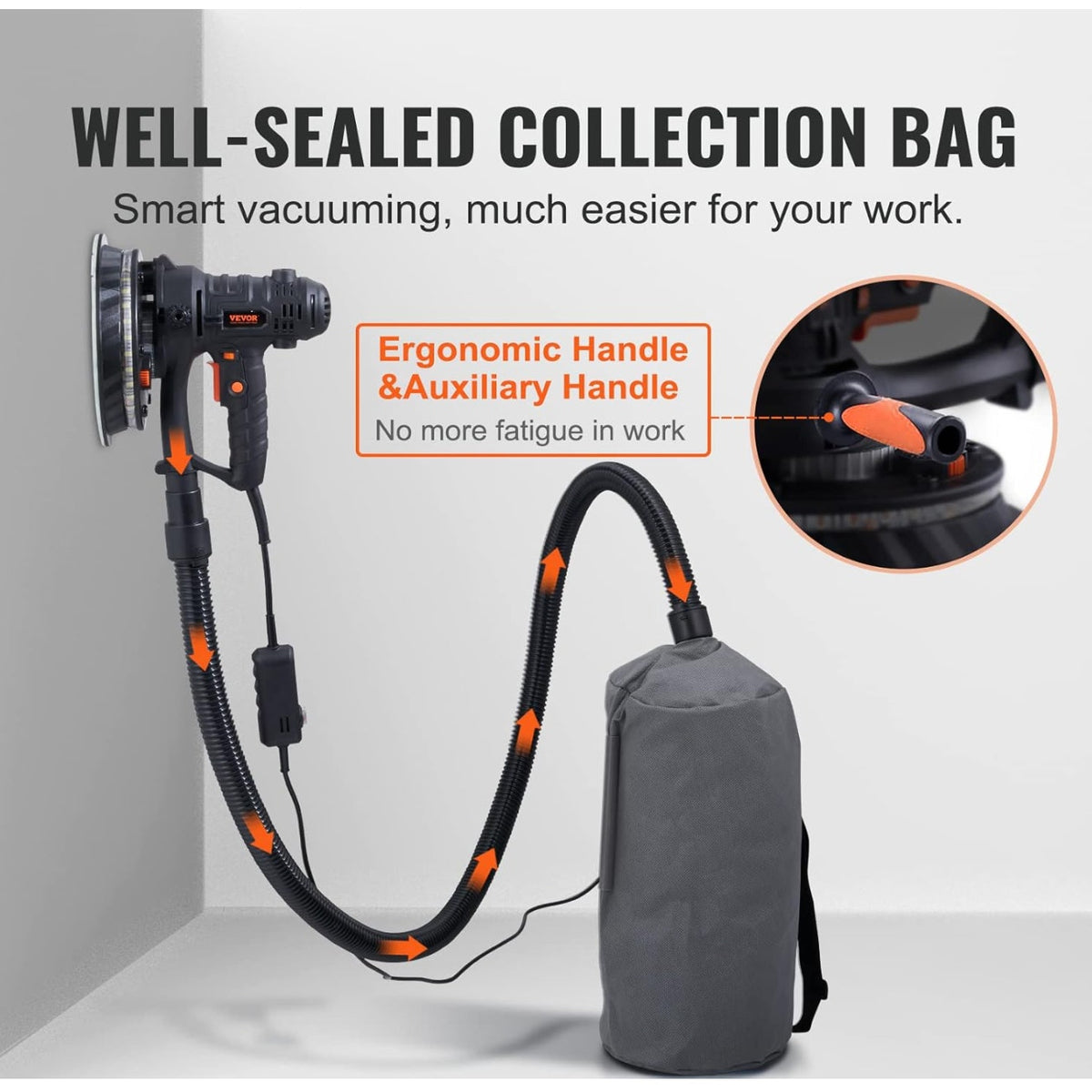 800W Drywall Sander – Variable Speed, LED Lights & Dust Collection System