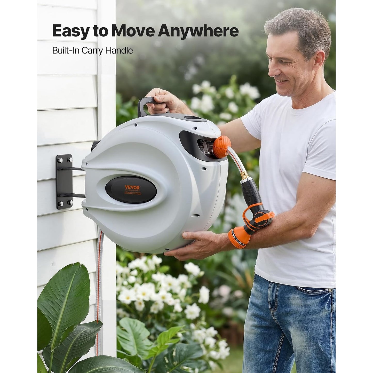 New VEVOR 100' Retractable Garden Hose Reel with 9-Pattern Nozzle
