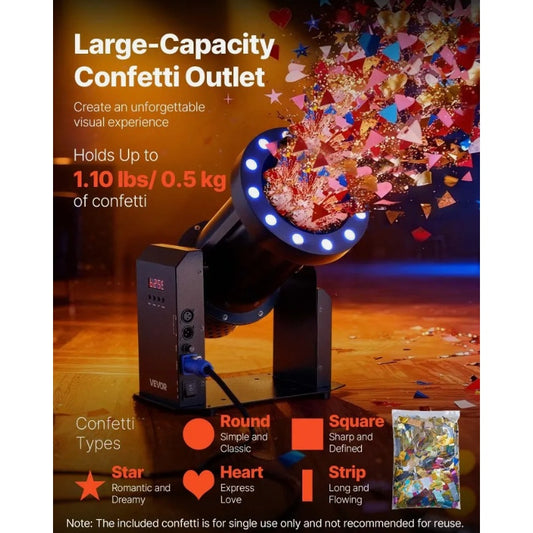 VEVOR 1500W Electric Confetti Machine with LED Lights & Remote