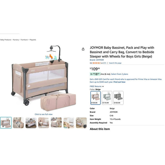 2 in 1 Bedside Sleeper and Pack and Play w Mattress Gray