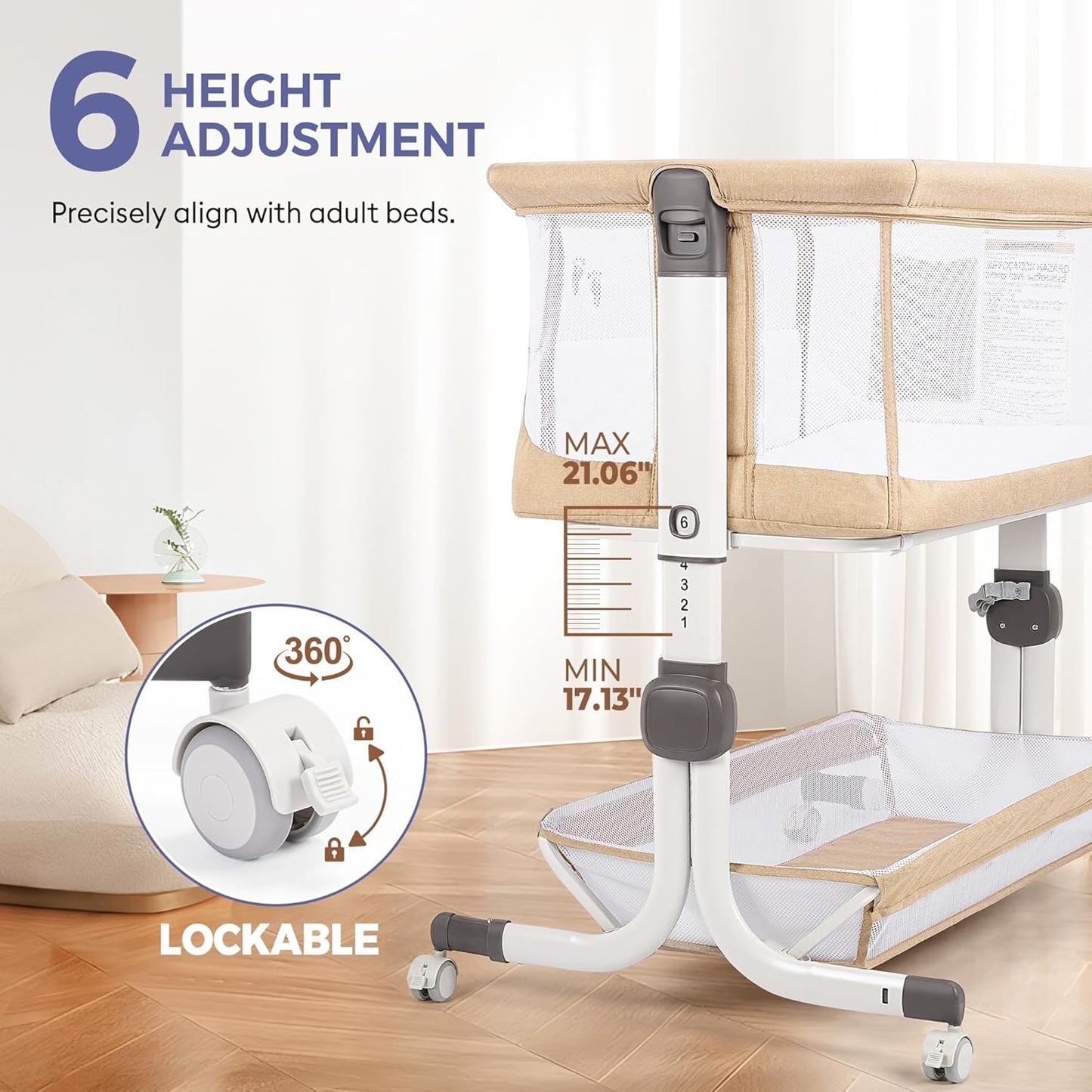 Adjustable Bedside Baby Bassinet Sleeper w/ Mesh Sides, Tilt Mode & Storage