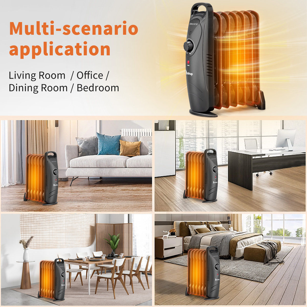 600-Watt Black Indoor Electric Oil-Filled Radiator Space Heater