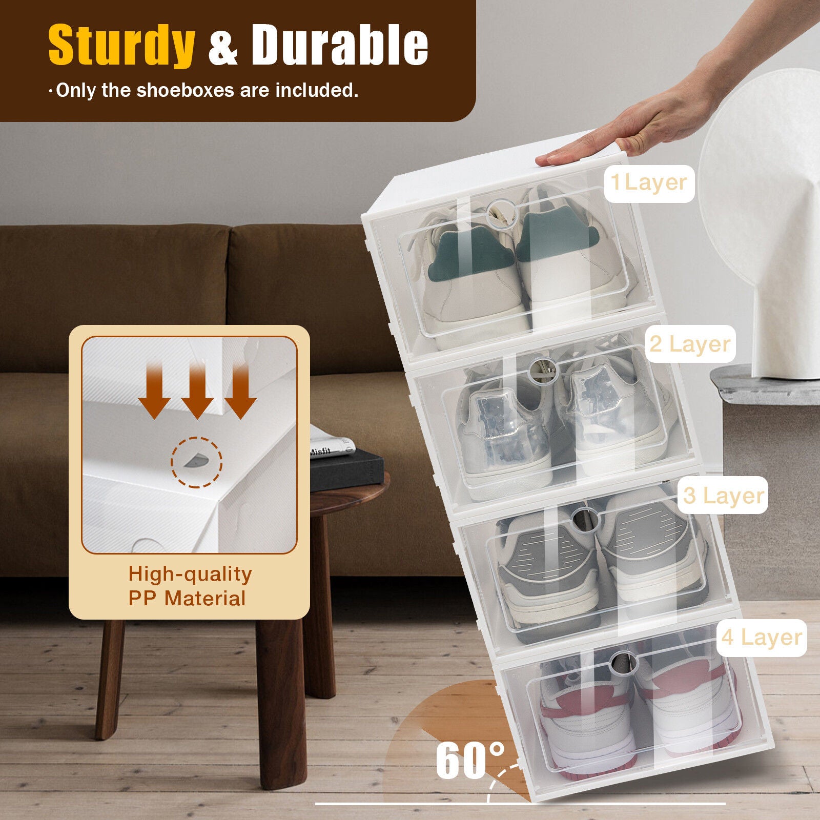 24-Piece Foldable Shoe Storage Box Sneaker Container Stackable Organizer White