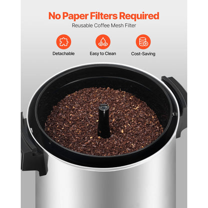 Commercial Coffee Urn 30 Cup 152oz No Drip Tap 1090W Fast Brew Auto Temp Control