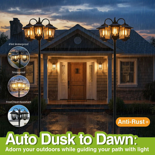 73" Solar Lamp Post Light 3-Head 60Lm 3000K Outdoor Waterproof for Garden, Lawn, Yard