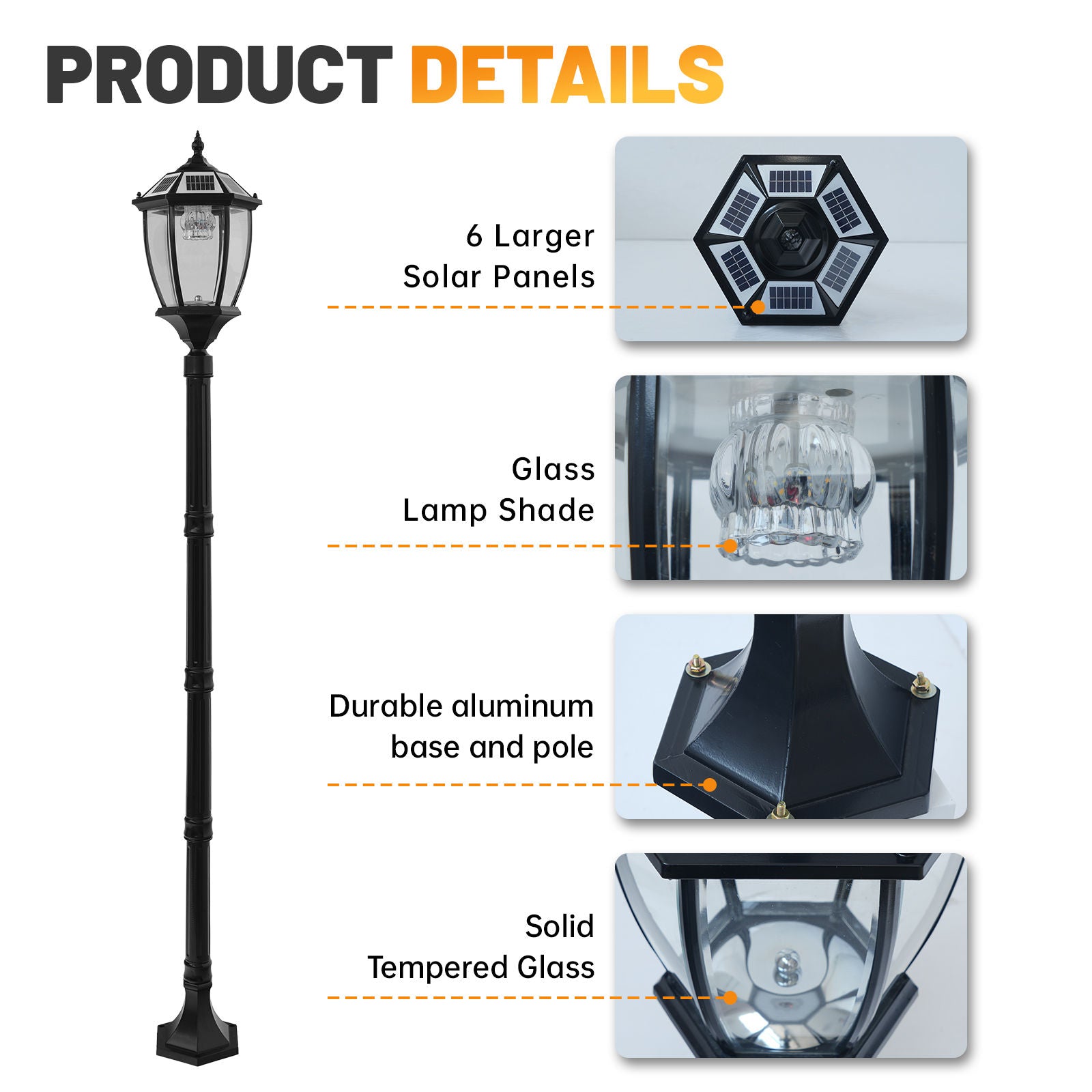 bokifol 70 in Solar Lamp Post Light Outdoor Waterproof with Replaceable Bulb