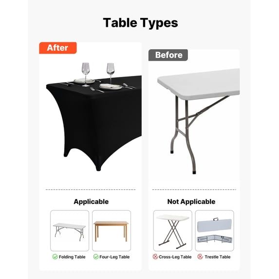 6 Pack Fitted Spandex Tablecloth for 6FT Rectangular Tables Black