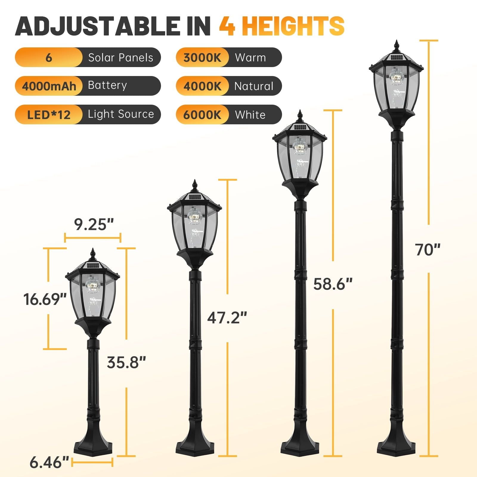 bokifol 70 in Solar Lamp Post Light Outdoor Waterproof with Replaceable Bulb