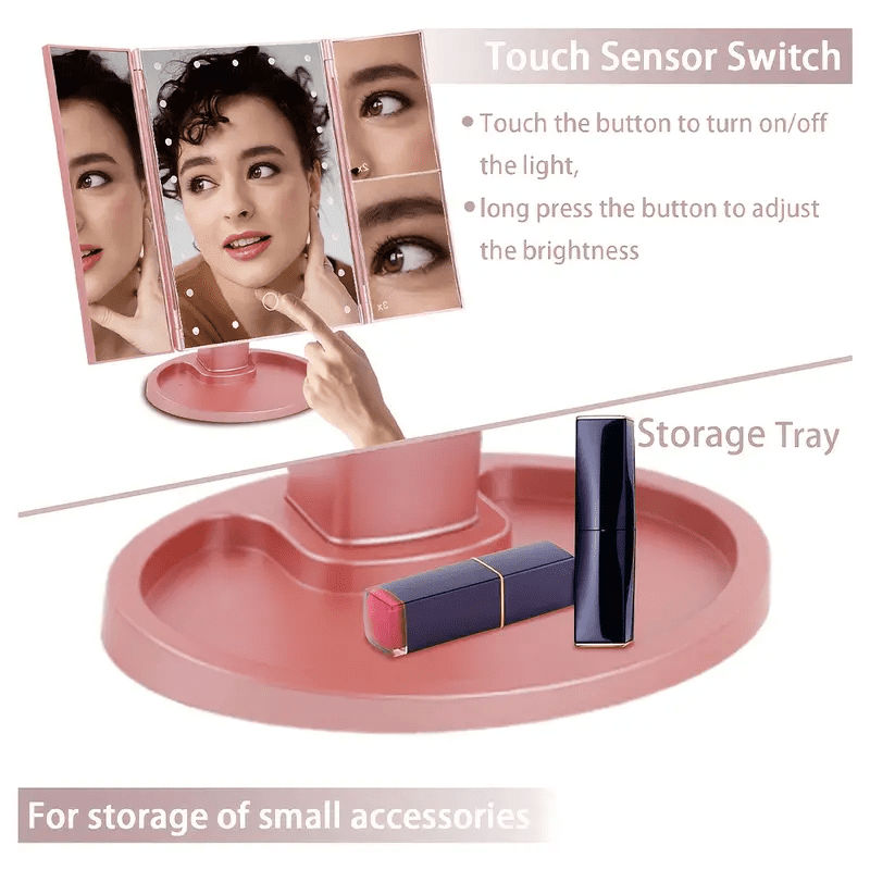HOODINK Portable Vanity Mirror with Light Touch Control Dual Power Supply Rose Gold | 2926069326