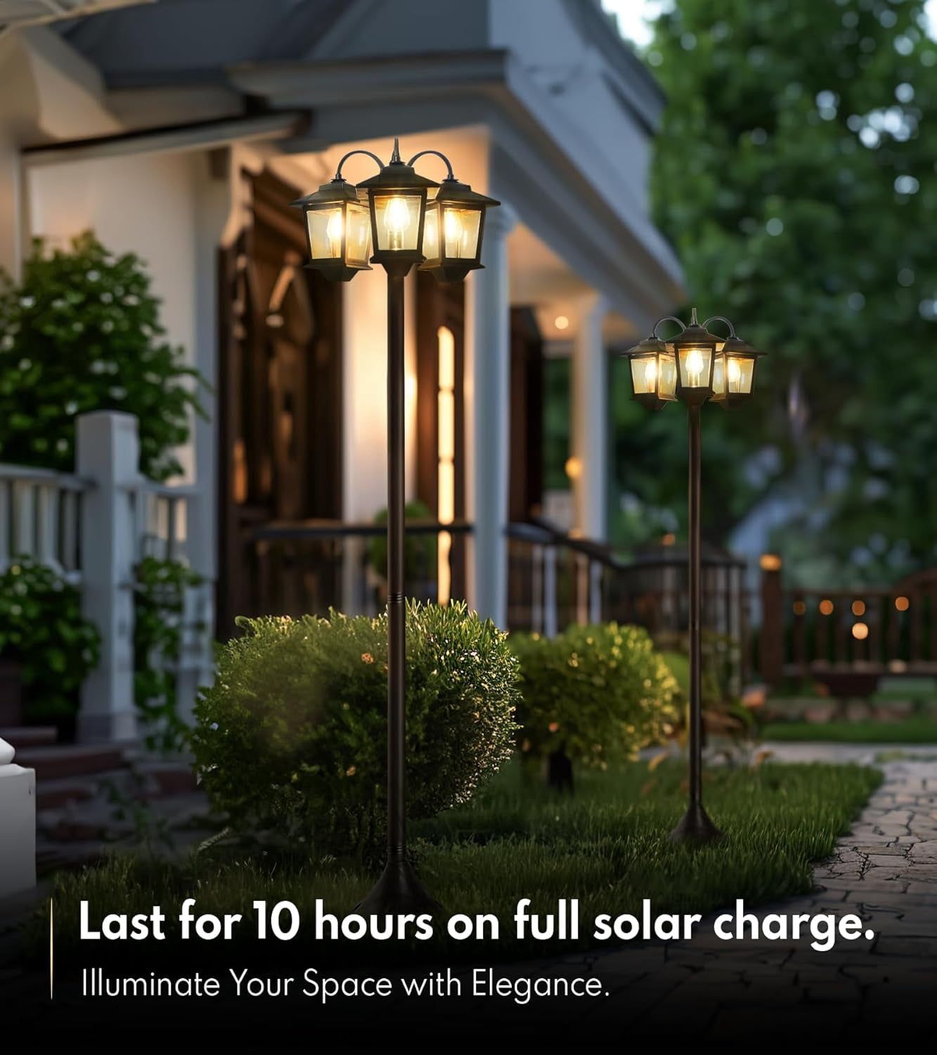 73" Solar Lamp Post Light 3-Head 60Lm 3000K Outdoor Waterproof for Garden, Lawn, Yard