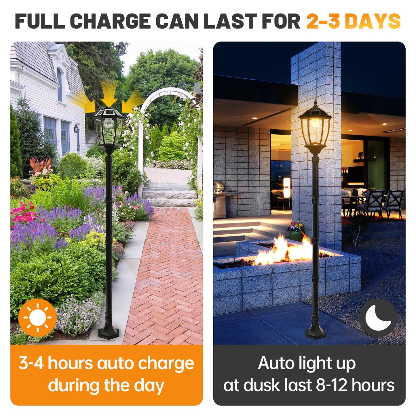 bokifol 70 in Solar Lamp Post Light Outdoor Waterproof with Replaceable Bulb