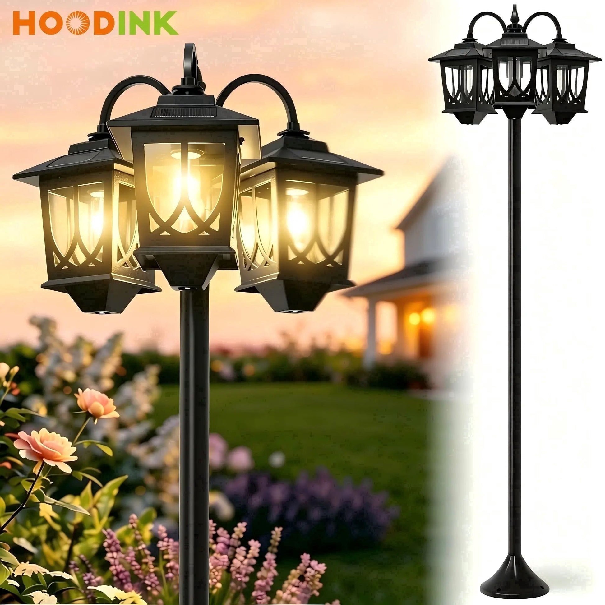 73" Solar Lamp Post Light 3-Head 60Lm 3000K Outdoor Waterproof for Garden, Lawn, Yard
