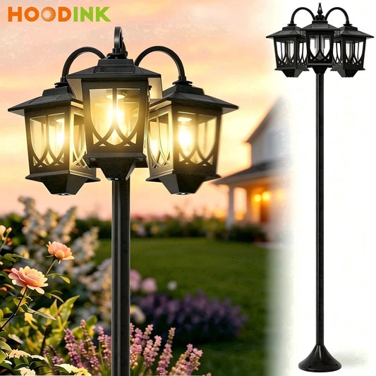 73" Solar Lamp Post Light 3-Head 60Lm 3000K Outdoor Waterproof for Garden, Lawn, Yard