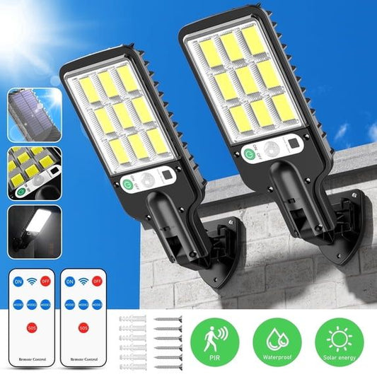 2-Pack Solar Street Light 1000W 500LM 3 Modes Dusk to Dawn Motion Outdoor Wall Spotlight