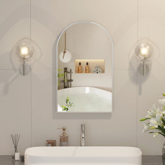 Recessed Metal Framed Arched Medicine Cabinet 17x27 In with 2 Shelves