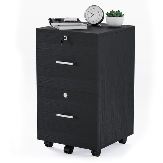 2-Drawer Rolling Wood File Cabinet with Lock Black