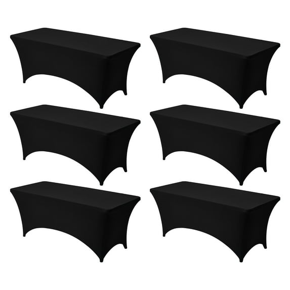 6 Pack Fitted Spandex Tablecloth for 6FT Rectangular Tables Black