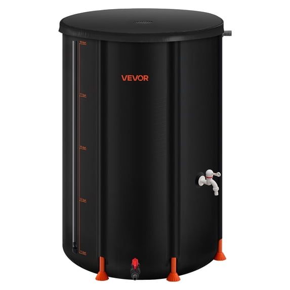 Collapsible Rain Barrel 100 Gallon Portable Water Collection Tank with Spigot & Overflow Kit Black