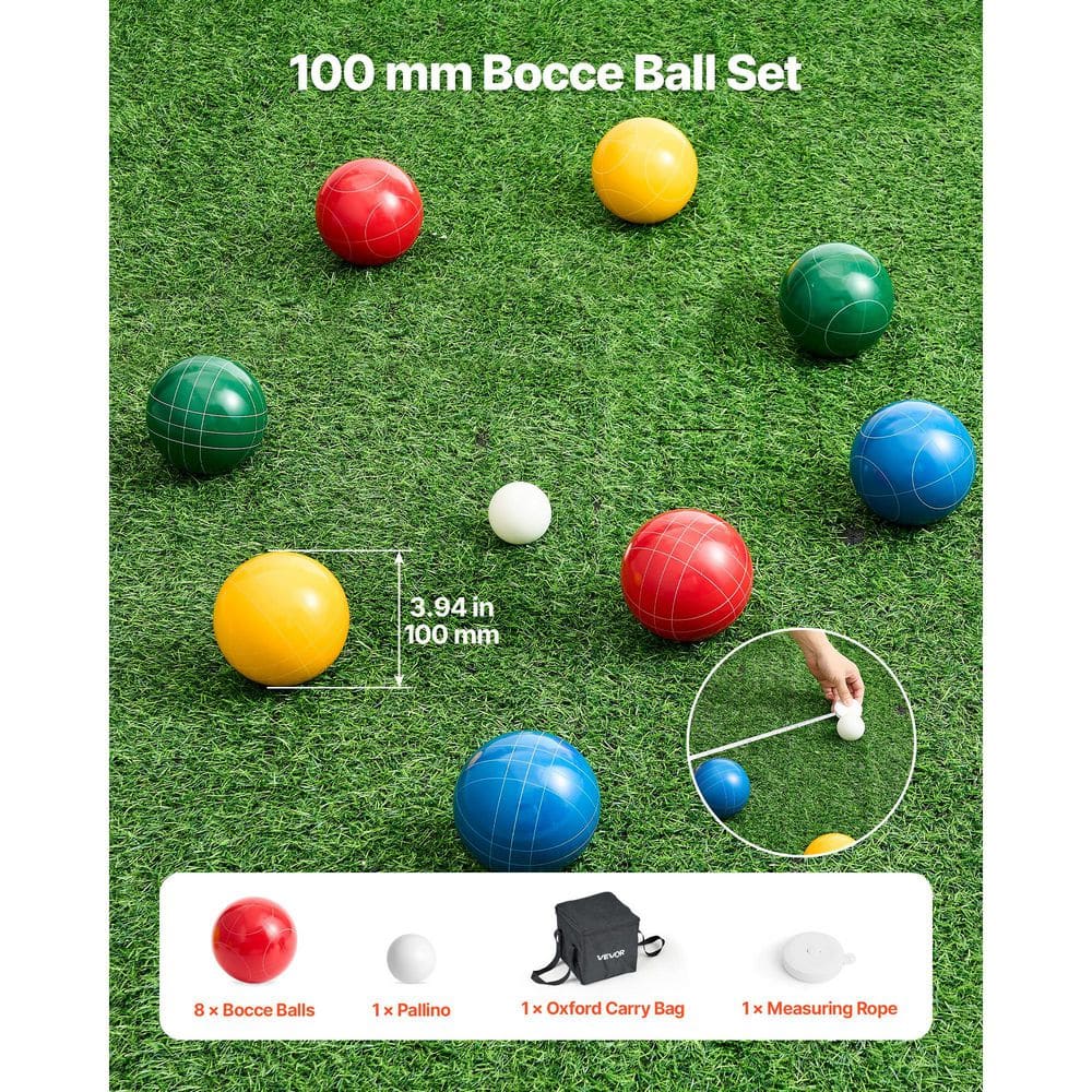 Bocce Ball Set 100mm 8 Resin Balls Pallino Carrying Bag Measuring Rope 4 Colors