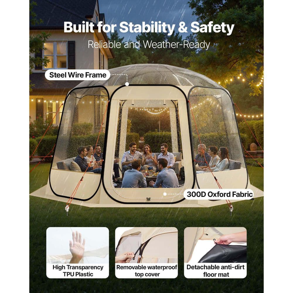 Pop Up Bubble Tent 12 X 11.1 Ft Waterproof Clear Dome Shelter 10-12 People 540° View