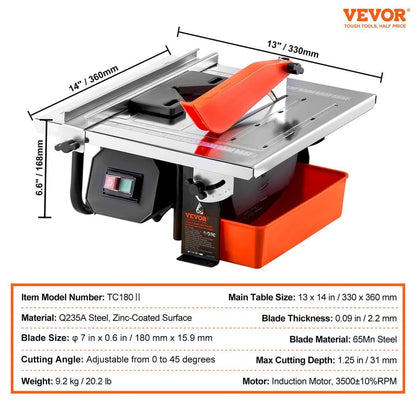 Wet Tile Saw 7 In. 4-Amp Corded 65Mn Blade 3500 RPM