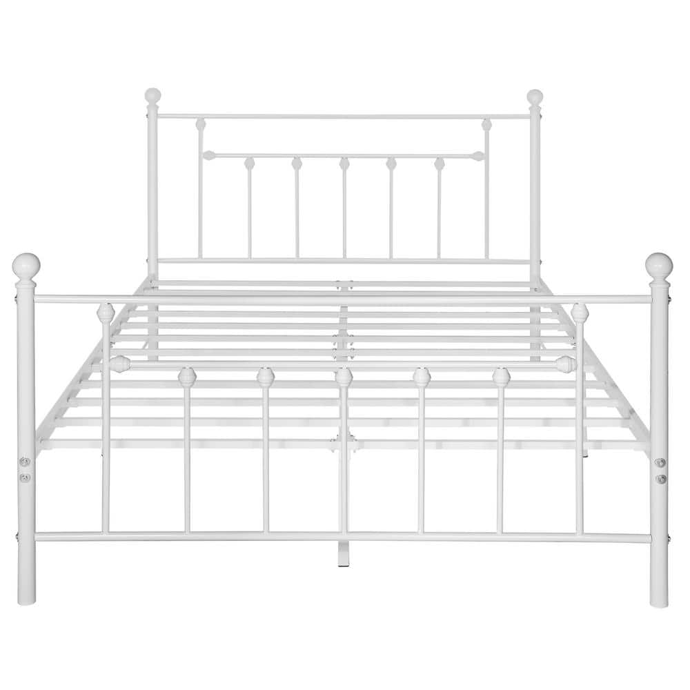 VECELO Queen Metal Platform Bed Frame 60 in. W White Victorian Style Iron-Art Headboard/Footboard KHD-YT-Q01-WHITE