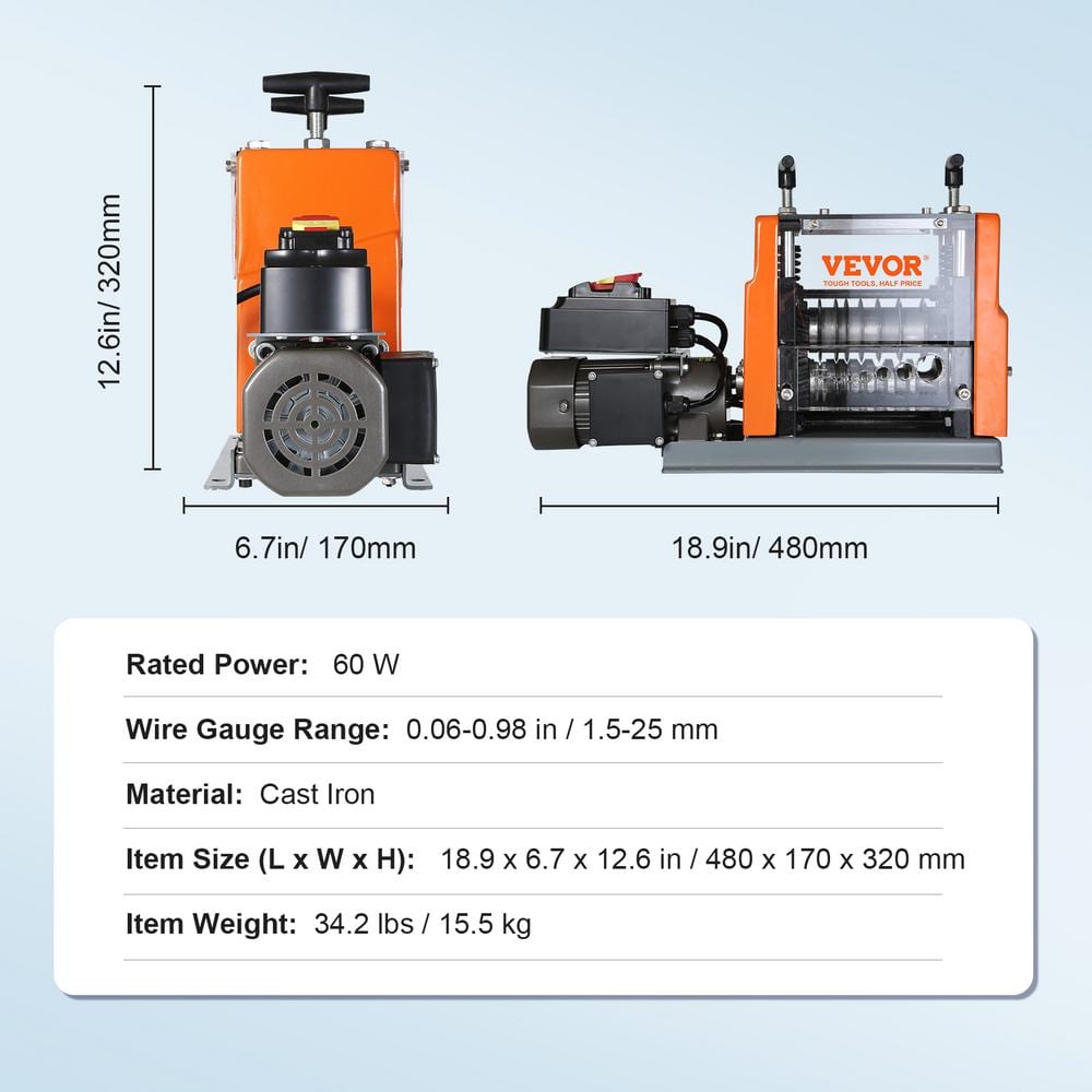Automatic Wire Stripper Machine 0.06-0.98 in Electric Cable Peeler 60W