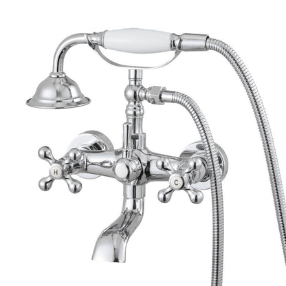 Wall Mount Clawfoot Tub Faucet With Handheld Shower Polished Chrome Adjustable Swing Arms 360° Rotation Spout