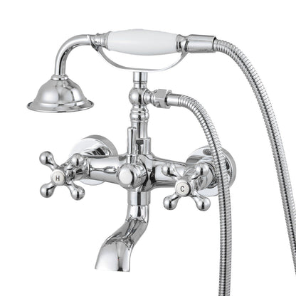 Wall Mount Clawfoot Tub Faucet With Handheld Shower Polished Chrome Adjustable Swing Arms 360° Rotation Spout