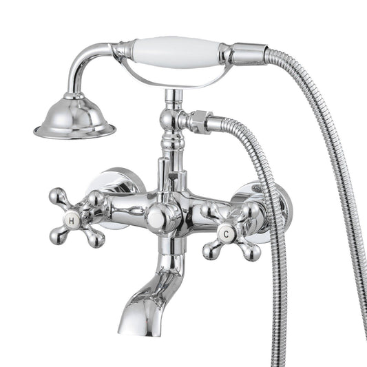 Wall Mount Clawfoot Tub Faucet With Handheld Shower Polished Chrome Adjustable Swing Arms 360° Rotation Spout