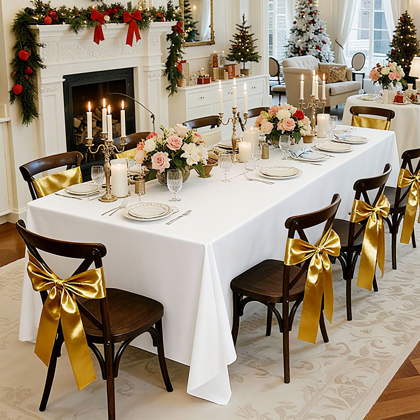 White Tablecloths For Rectangle Tables 6 Pack 70 X 120 Inches Reusable Machine Washable Polyester
