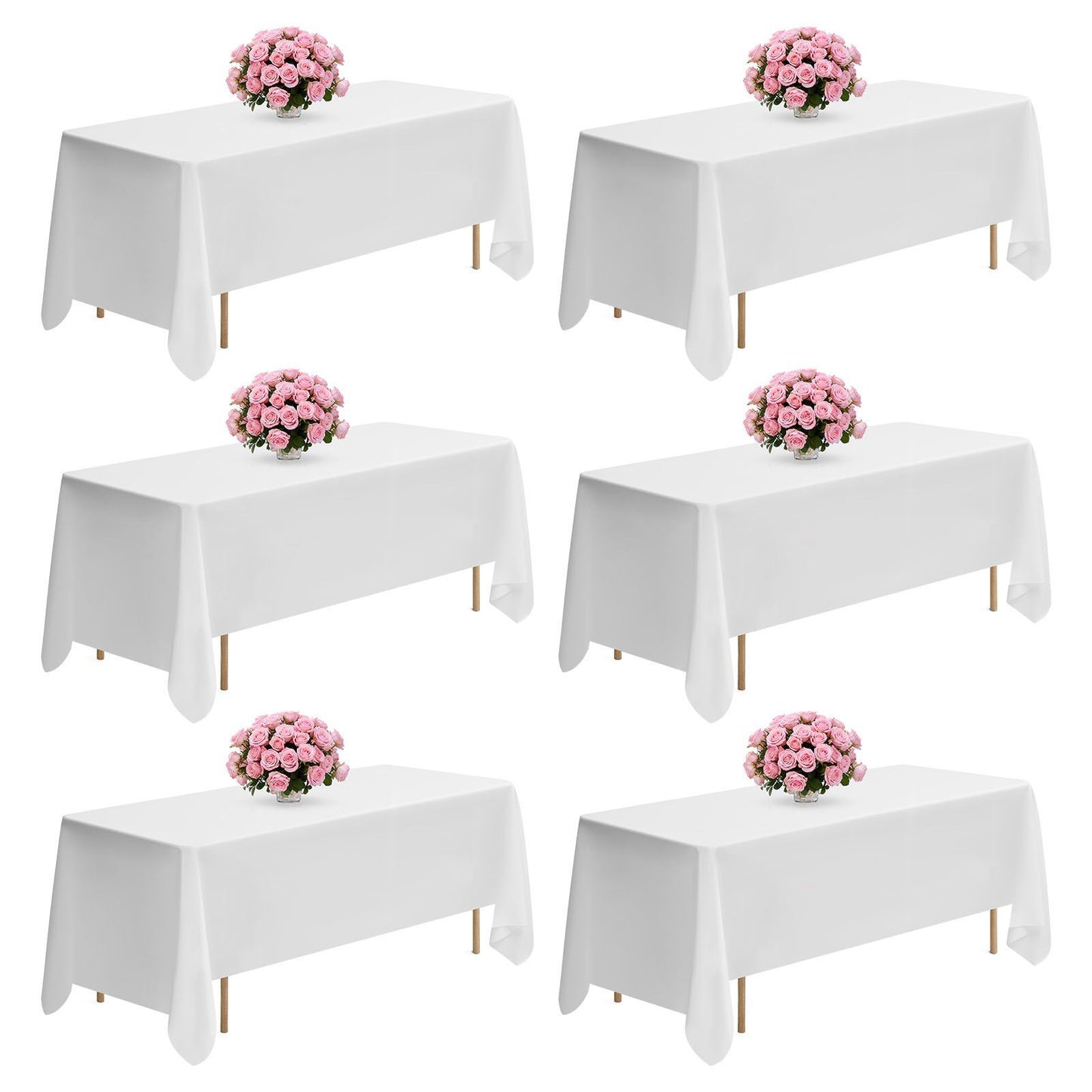 White Tablecloths For Rectangle Tables 6 Pack 70 X 120 Inches Reusable Machine Washable Polyester