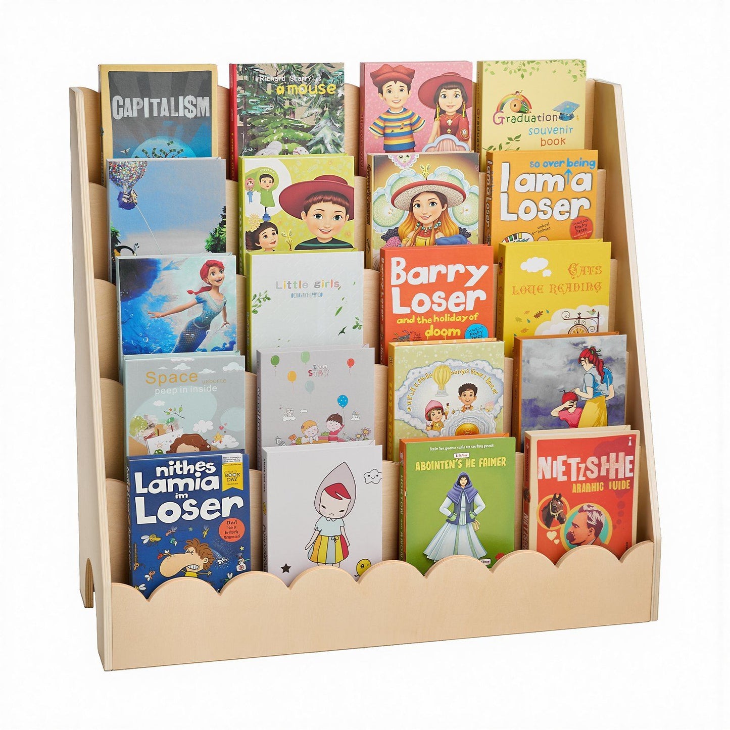 5-Tier Scalloped Kids Bookshelf with Hooks