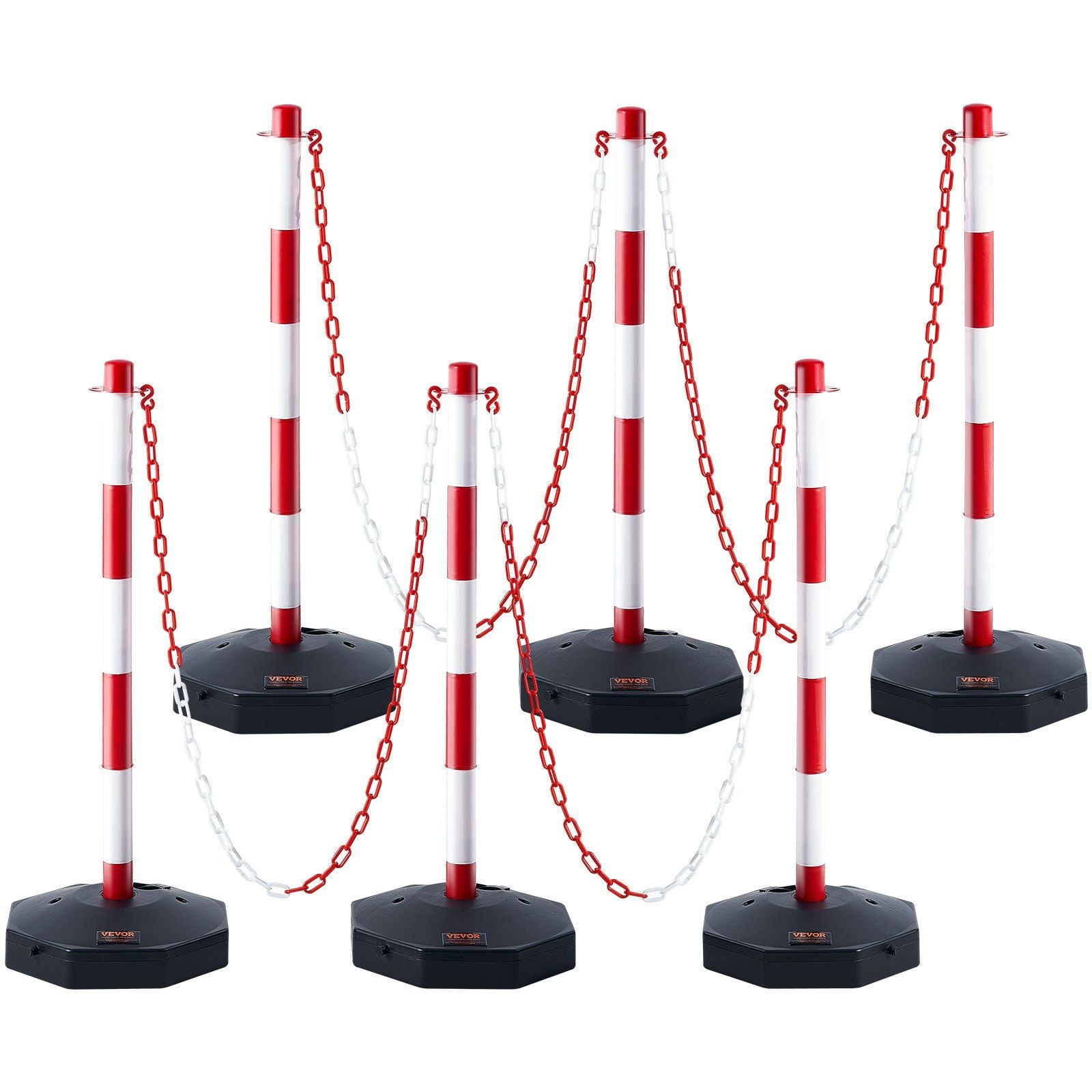 Adjustable Traffic Delineator Post Cones 6 Pack 6.6FT Chain Fillable Base Red White