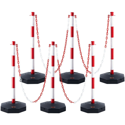 Adjustable Traffic Delineator Post Cones 6 Pack 6.6FT Chain Fillable Base Red White