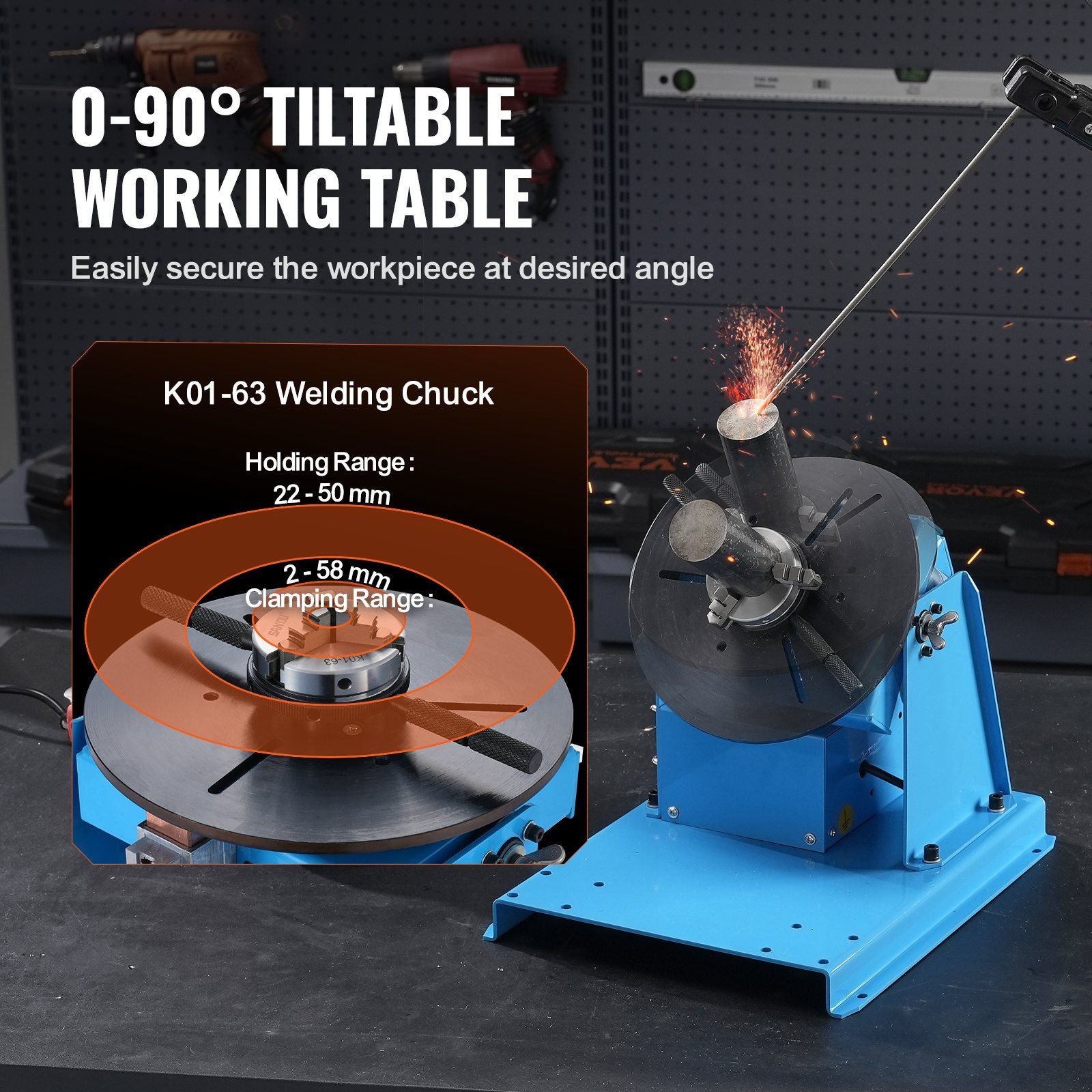 Rotary Welding Positioner 10kg 0-90° Turntable With 3-Jaw Chuck 1-12 Rpm 20W
