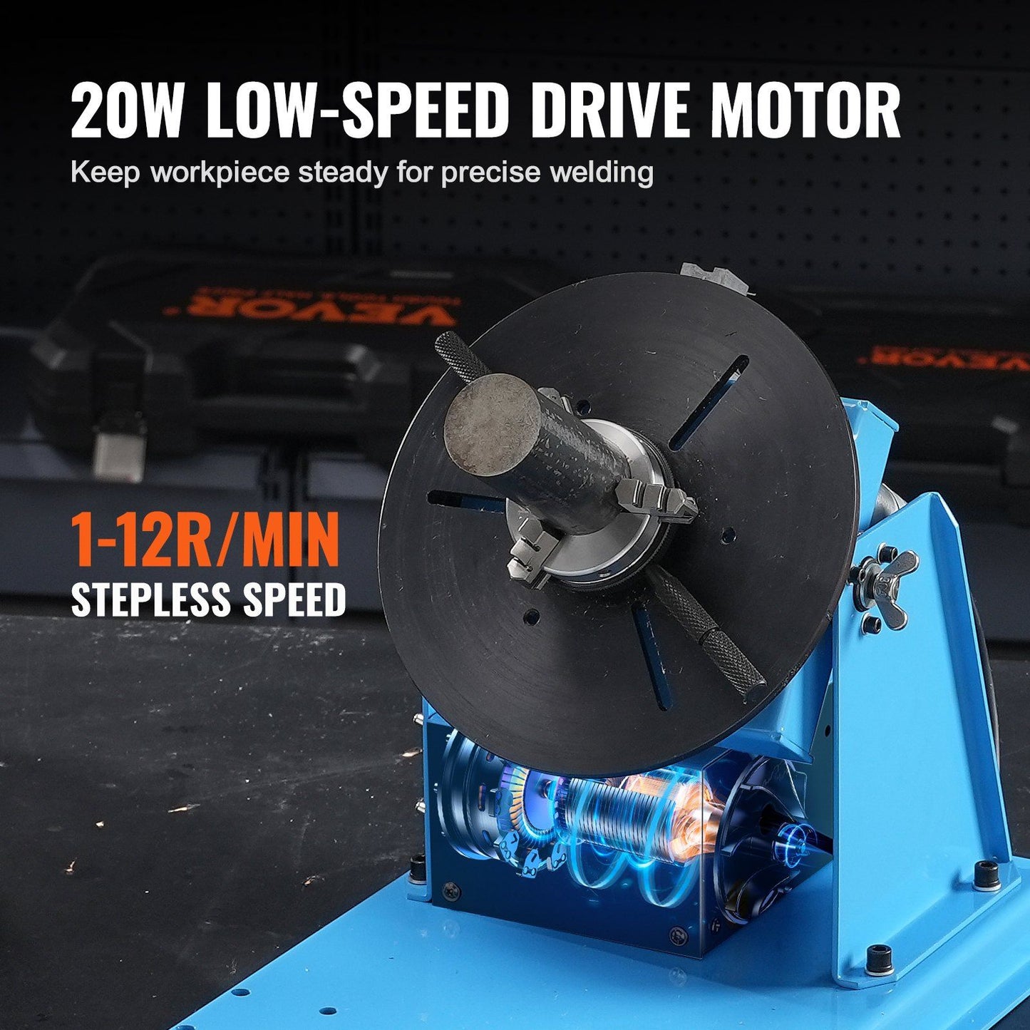Rotary Welding Positioner 10kg 0-90° Turntable With 3-Jaw Chuck 1-12 Rpm 20W
