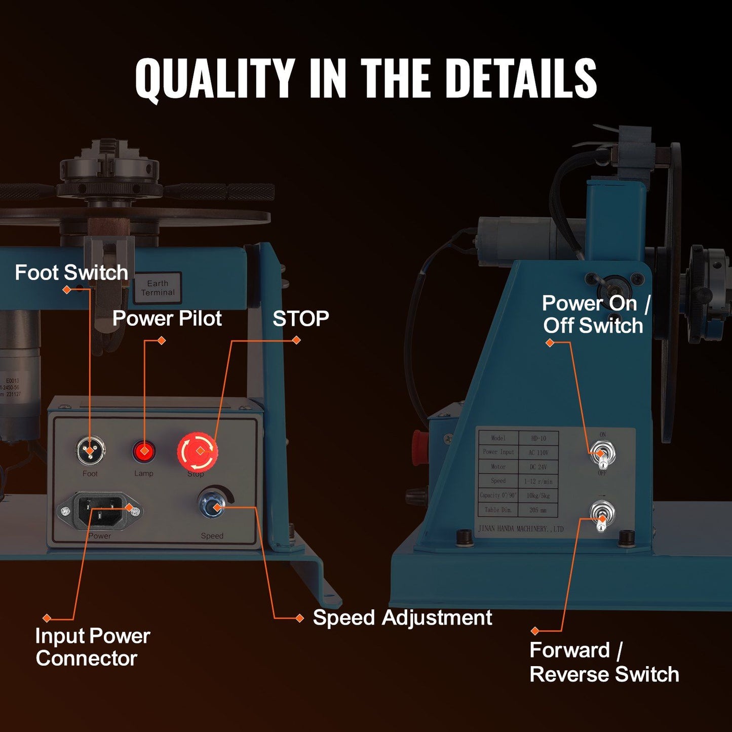 Rotary Welding Positioner 10kg 0-90° Turntable With 3-Jaw Chuck 1-12 Rpm 20W