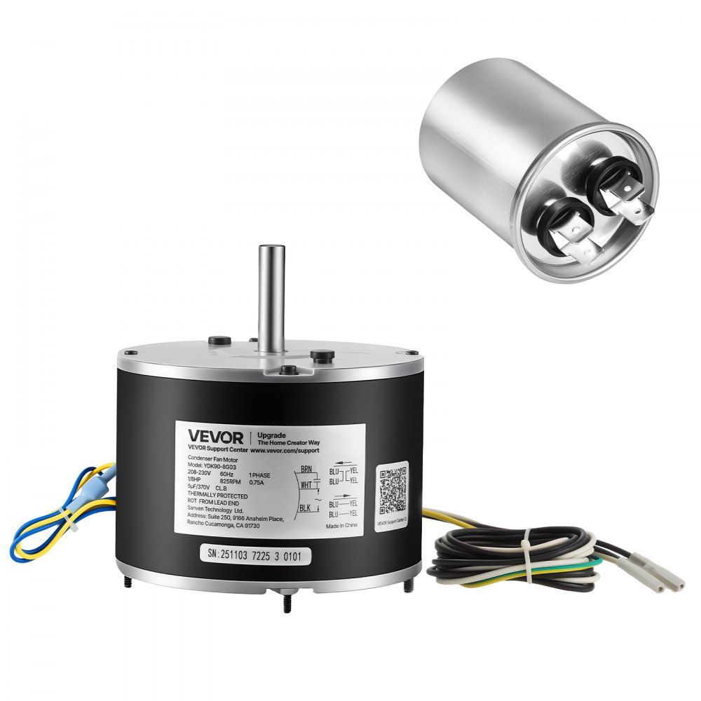 Condenser Fan Motor 1/8HP 825RPM 208-230V With Capacitor