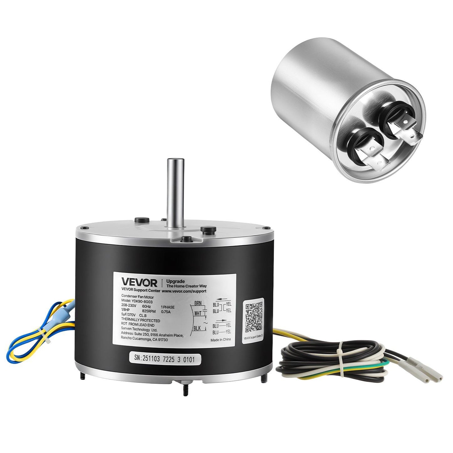 Condenser Fan Motor 1/8HP 825RPM 208-230V With Capacitor