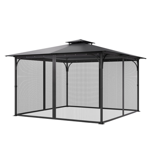Gazebo Netting Replacement 12 X 12 X 7.5 FT 4-Panel Sidewall Mesh With Double Zipper