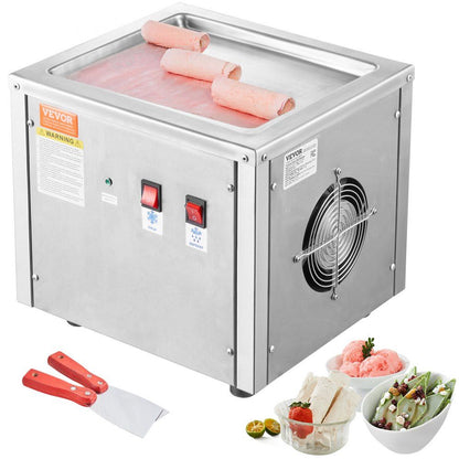 VEVOR Fried Ice Cream Roll Machine 11" x 9.5" Stainless Steel Pan with Compressor and 2 Scrapers