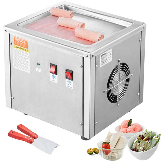 VEVOR Fried Ice Cream Roll Machine 11" x 9.5" Stainless Steel Pan with Compressor and 2 Scrapers