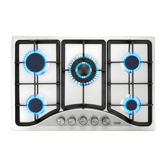 30-Inch Gas Cooktop 5 Burners Built-In 12250BTU Stainless Steel Hob